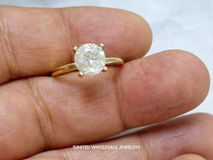 1.80Ct Genuine Natural Diamond Solitaire Engagement Ring, Solid 14K Yellow Gold - Picture 1 of 17