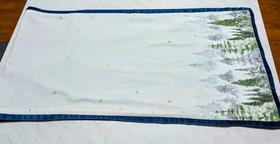 Nicole Miller Home Blue Gold Trees Christmas Table Runner 17” X 70” - Image 1 of 4