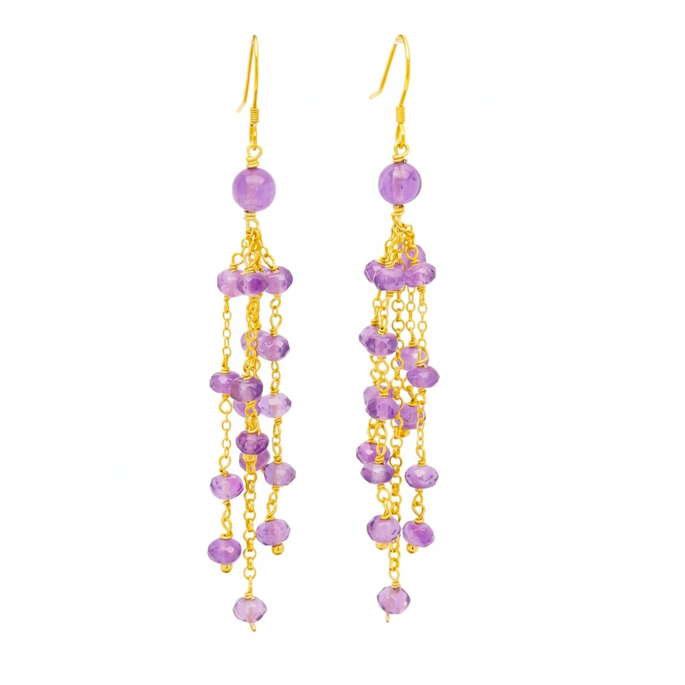 Pendientes colgantes morados piedras amatista natural araña larga chapada en oro Foto 1 de 4