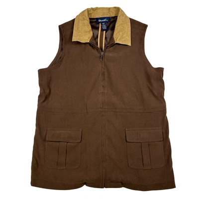 Chaleco Denim & Co Mujer Grande Marrón Gamuza Cuello Bolsillos Western Exterior Foto 1 de 4