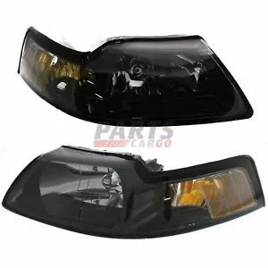 Fits 01-04 Ford Mustang Left & Right Halogen Head Lamp Assembly Black Interior - Bild 1 von 8