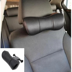 Adjustable Car Seat Head Neck Rest Cushion Auto Headrest Leather Pillow Black - Foto 1 di 12