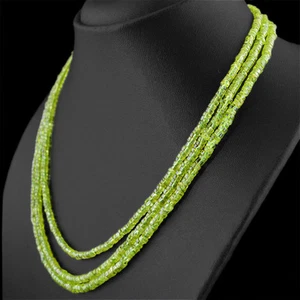 HAND MADE 277.50 CTS NATURAL 3 STRAND RICH GREEN PERIDOT UNHEATED BEADS NECKLACE - Picture 1 of 3