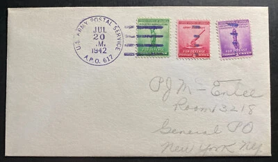 1942 USA Army Post Office APO 617 Eritrea First Day Cover FDC To New York - Image 1 of 2
