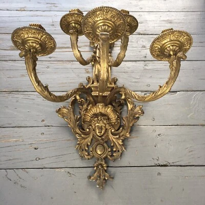 INCREÍBLE Aplique Antiguo Medusa 5 Velas Francés Neoclásico Bronce Dorado ¡PESADO! Foto 1 de 4