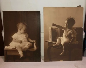 Antique Sepia Baby Photo Lot - Laughing Toddler Portraits 1920s 1930s Original - Picture 1 of 4