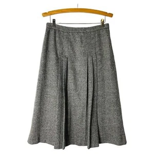 Vintage grey black wool plaid pleated academia preppy midi skirt medium - Picture 1 of 7