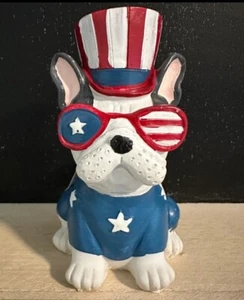Bulldog Francés Boston Terrier Patriótico 4 de Julio Pequeño Niveles Estante Cuidador 4.5” - Imagen 1 de 7