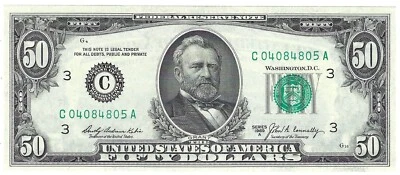 1969A Fifty Dollar Fancy Serial Number Note C04084805A Three pairs 0s 4s 8s - Image 1 of 2