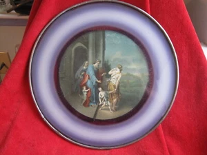 Vintage Religious Metal Framed Cobalt Blue Colored Glass 9 1/2" Picture - Picture 1 of 12