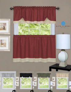 Juego de cortina de lino y cenefa de cocina de lino Shabby Farmhouse - surtidos de colores - Imagen 1 de 14