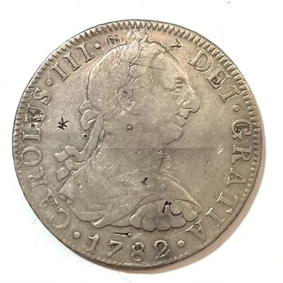 #554 1782 Mo F.F. 8 Reales, Carolus III Dei Gratia, Merchant Marked All Over! - Image 1 of 2