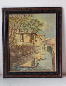 QUADRO OLIO DI S. PASQUINI -"VECCHIA MILANO.IL NAVIGLIO DI SAN DAMIANO" - Photo 1/8