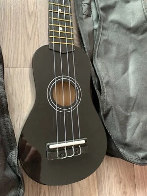 Soprano Ukulele, Small, Nylon Strung, Black With  A Gig Bag & A Stand RRP £41.99 - Image 1 of 4