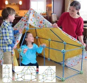 CONSTRUCTION FORT TENT HOUSE DEN 144 PIECE (2x PACK) CHILDRENS KIDS BUILD & PLAY - Picture 1 of 9