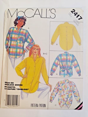 Shirt Button L 18 20 McCalls 2417 Sewing Pattern McCall's Loose Button Front Cut - Image 1 of 4
