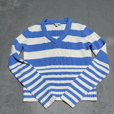 Tommy Hilfiger Suéter Mujer Medio Cable Tejido Azul Claro Blanco Rayas Cuello en V Foto 1 de 4