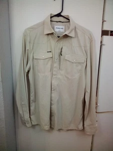 PONCHO Shirt Mens Small Slim Fit Beige Pockets Roll Tab - Picture 1 of 7