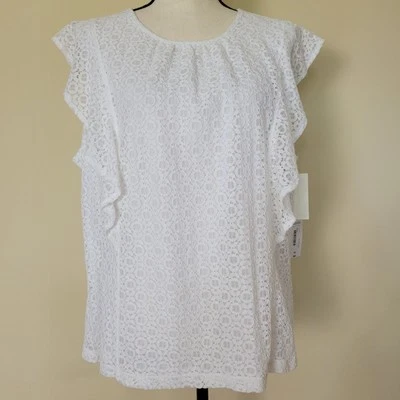 NWT Liz Claiborne XXL Pullover Tank Blouse Flutter Cap Sleeve Ruffle Keyhole  - Image 1 of 4