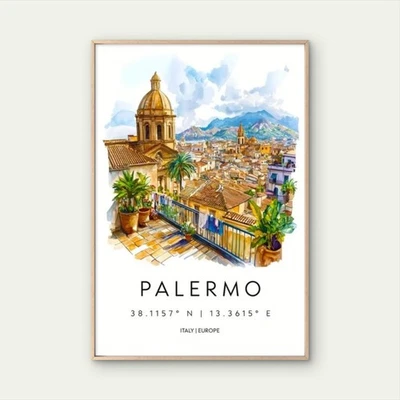 Palermo Italy Europe Cityscape Decor  Travel Poster Choose Your Size - Image 1 of 2