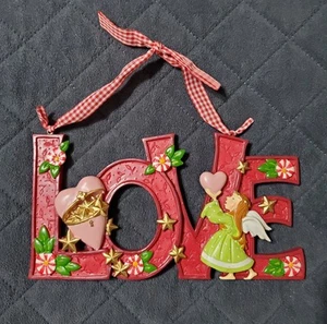 Vintage Mary Engelbreit "Love" Christmas Tree Ornament Trimmer Large Resin 8" - Picture 1 of 7