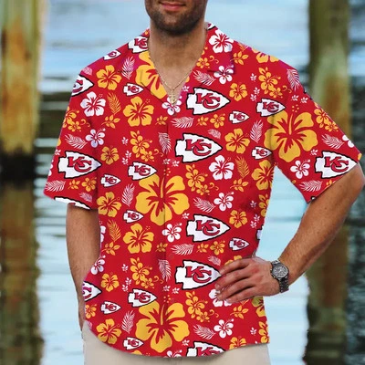 Camisa havaiana chefe retrô, flores tropicais, camisa Kansas City - Imagem 1 de 2