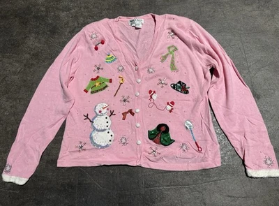 Suéter Vintage Navidad Feo Rosa Con Cuentas Bordado AOP Abuela XL Mujer Foto 1 de 4