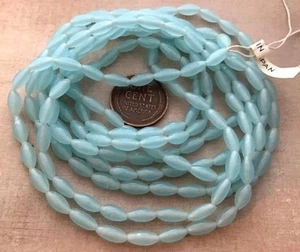 Vintage 4 x 7mm Celadon Glass Oblong Rice Beads Japan 30 - Picture 1 of 2