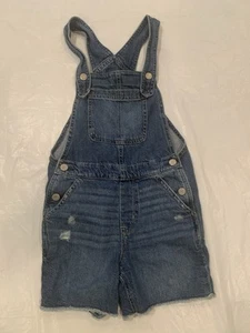 Gap Denim Girl's Medium Wash Distressed Overall Shorts Large - Picture 1 of 4