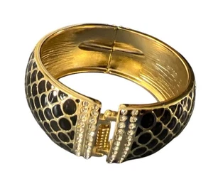Brazalete Brazalete Bisagras Esmalte Dorado y Negro Acentos Estrás Evento Regalo Declaración - Imagen 1 de 6