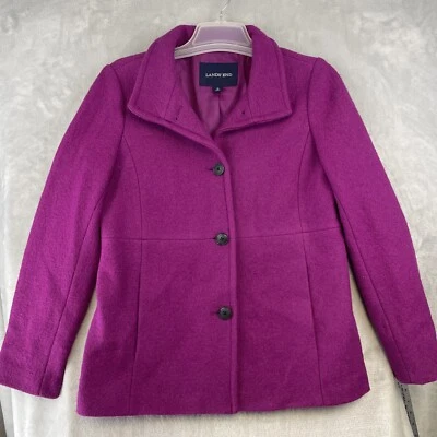 Abrigo Lands End para mujer talla 10 mezcla de lana fucsia 4 botones longitud media Foto 1 de 4