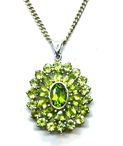 Sterling Silver Peridot Cluster Pendant Necklace - Picture 1 of 10