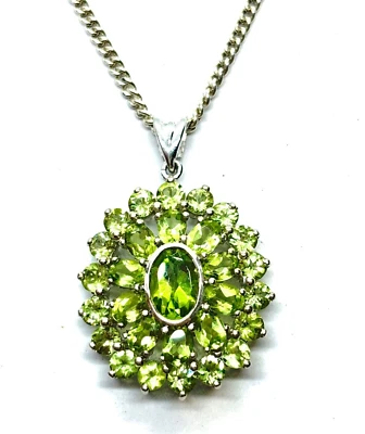 Sterling Silver Peridot Cluster Pendant Necklace - Image 1 of 4