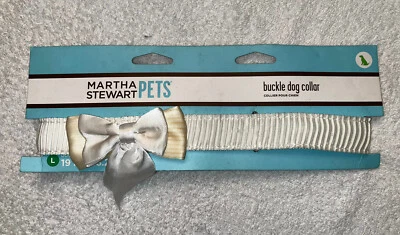 GRAN Collar Hebilla Mascota 19" Perro Martha Stewart BLANCO SATINADO COMO LAZO Foto 1 de 2