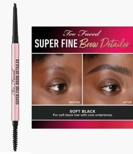 Too Faced Super Fine Brow Detailer Retractable Eyebrow Pencil, SOFT BLACK .NIB - Picture 1 of 1