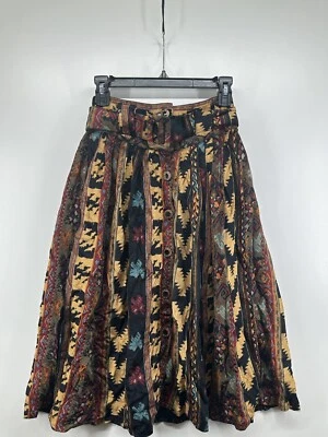 "Falda midi colorida vintage de pana azteca con cinturón boho 26-28"" preciosa" Foto 1 de 4