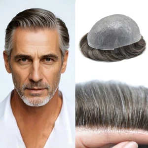 Men Hair Replacement System Invisible V-Loop Ultra Thin Skin Human Hairpieces - Picture 1 of 93
