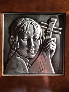 BRUCE FOX (1903-1960) MID CENTURY ALUMINUM SCULPTURE PORTRAIT WITH MANDOLIN - Picture 1 of 9