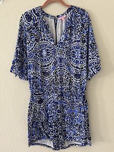 Lilly Pulitzer Blue & White Romper Half Sleeves Open Sleeve Size Small