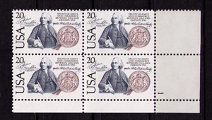 US USA Sc# 2036 MNH FVF PL# BLOCK Sweden Treaty Benjamin Franklin Seal - Picture 1 of 1