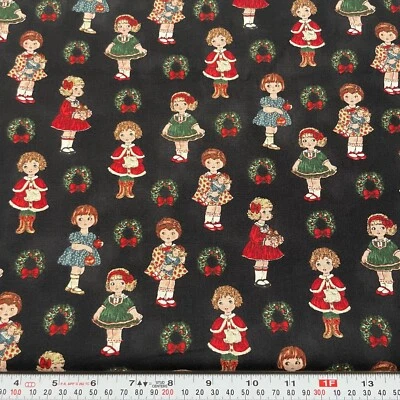 Paper Doll Christmas Girls Wreaths Windham Fabrics Cotton Remnant 14" x 43" - Image 1 of 2