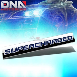 ALUMINUM STICK ON POLISHED BLUE TEXT SUPERCHARGED DECAL EMBLEM TRIM BADGE LOGO - Picture 1 of 3