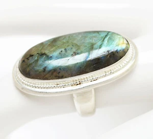 Damenring 925 Sterling Silber Labradorit ovaler Cabochon Gr. 58 - Bild 1 von 4