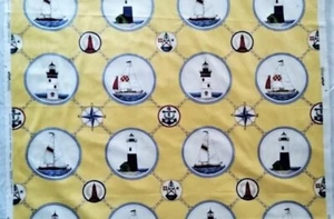 Thibaut Newport Nautical Cotton Print Fabric Yellow 57" x 48" - Picture 1 of 4