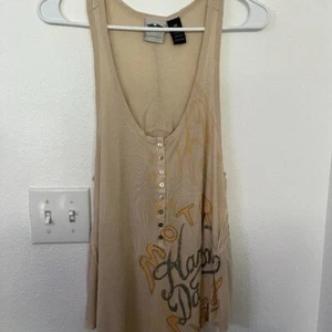 Harley Davidson Motorcycle Scoop Neck Tank Top Pearl Button Raw Hem Size XS - Picture 1 of 4