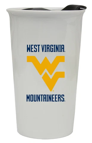 West Virginia Mountaineers Double Walled Ceramic Tumbler Set-NCAA Travel Mug 2pk Cover
