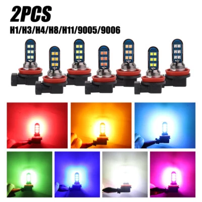 1 Pair Car HD LED Front Fog Light Headlight Bulbs Kit 7 Color H1/H8/9006 Univers - Image 1 of 4