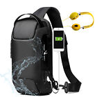 Men's Sling Backpack Waterproof Anti-theft Shoulder Crossbody Chest Bag USB Port