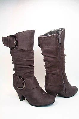 Lindos zapatos bota de gamuza sintética de tacón bajo con hebilla y cremallera talla 9-4 para niñas jóvenes Foto 1 de 4