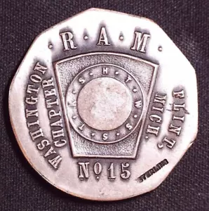 Washington Capítulo Nº 15 Masónico Shekel Penny Ficha Pedernal Michigan ESTERLINA - Imagen 1 de 2
